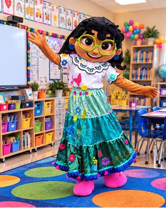 Bella waving at a school visit